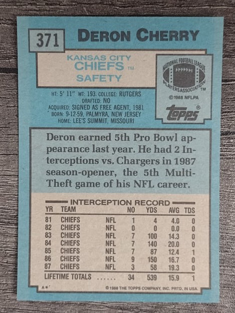 1988 Topps #371 Deron Cherry