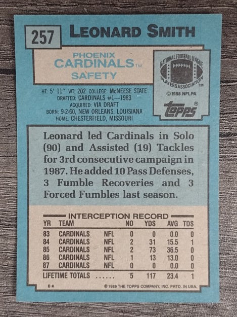 1988 Topps #257 Leonard Smith RC