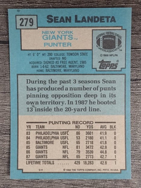 1988 Topps #279 Sean Landeta