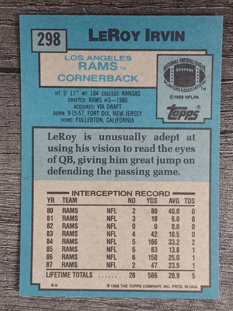 1988 Topps #298 LeRoy Irvin
