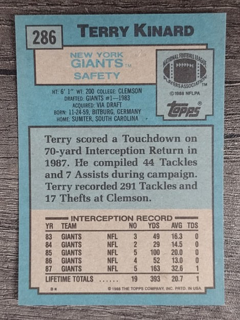 1988 Topps #286 Terry Kinard