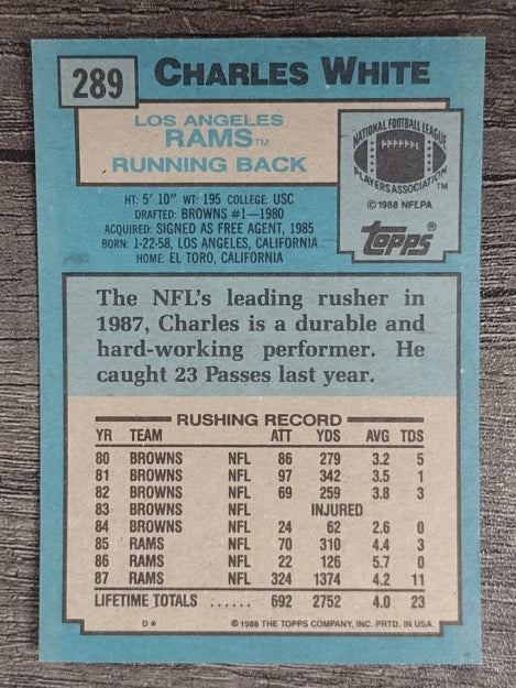 1988 Topps #289 Charles White