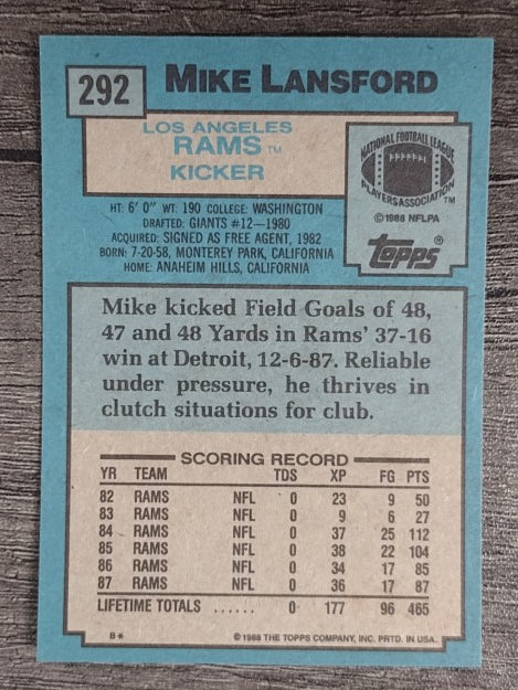 1988 Topps #292 Mike Lansford