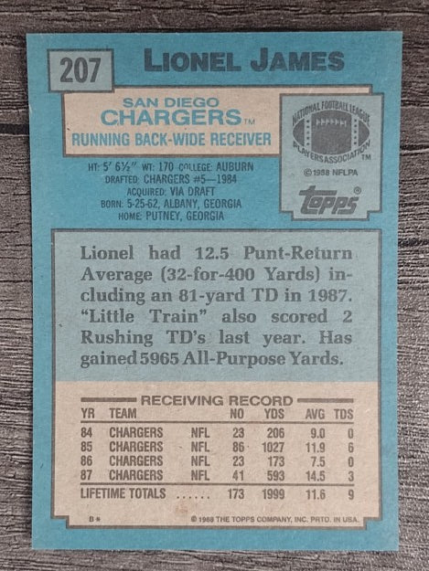 1988 Topps #207 Lionel James