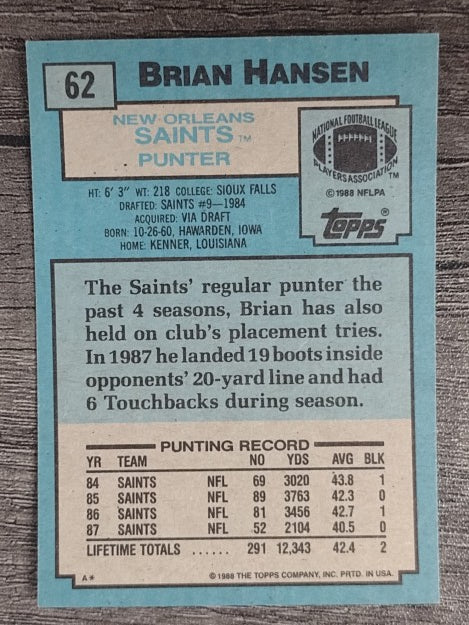 1988 Topps #62 Brian Hansen