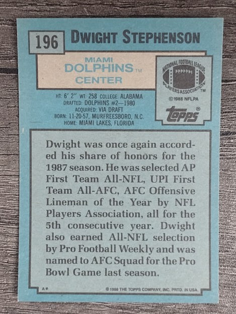 1988 Topps #196 Dwight Stephenson
