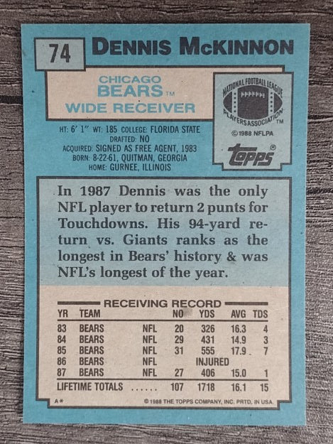 1988 Topps #74 Dennis McKinnon