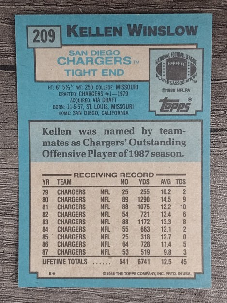 1988 Topps #209 Kellen Winslow