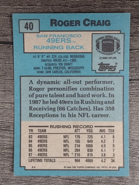 1988 Topps #40 Roger Craig