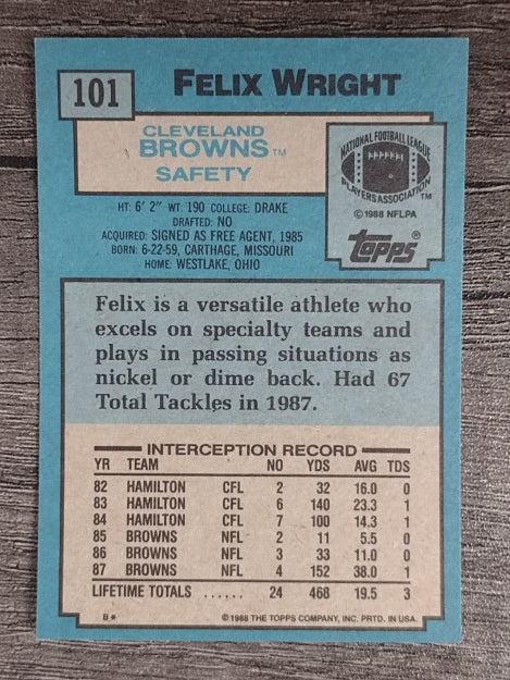1988 Topps #101 Felix Wright RC