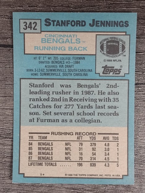 1988 Topps #342 Stanford Jennings RC