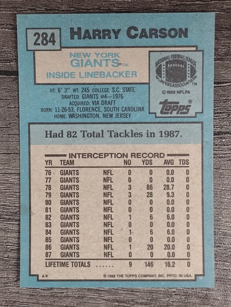 1988 Topps #284 Harry Carson