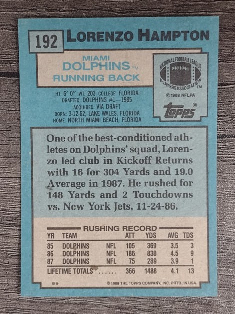 1988 Topps #192 Lorenzo Hampton