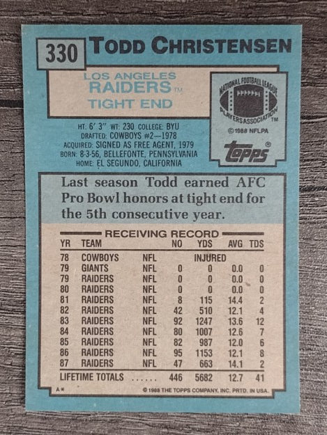 1988 Topps #330 Todd Christensen