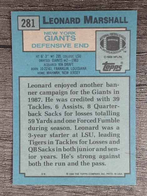 1988 Topps #281 Leonard Marshall