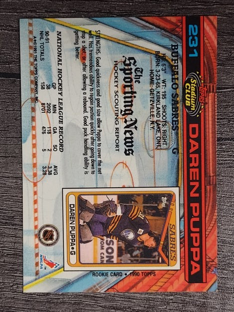1991-92 Stadium Club #231 Daren Puppa
