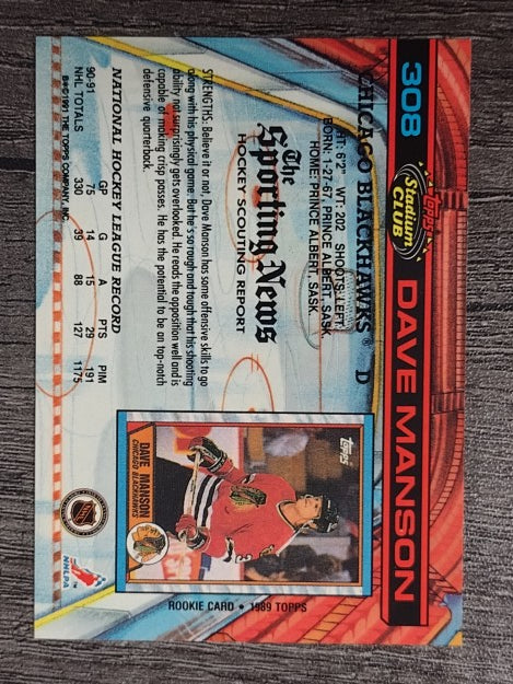 1991-92 Stadium Club #308 Dave Manson