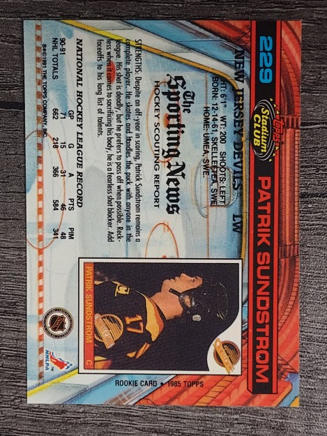 1991-92 Stadium Club #229 Patrik Sundstrom