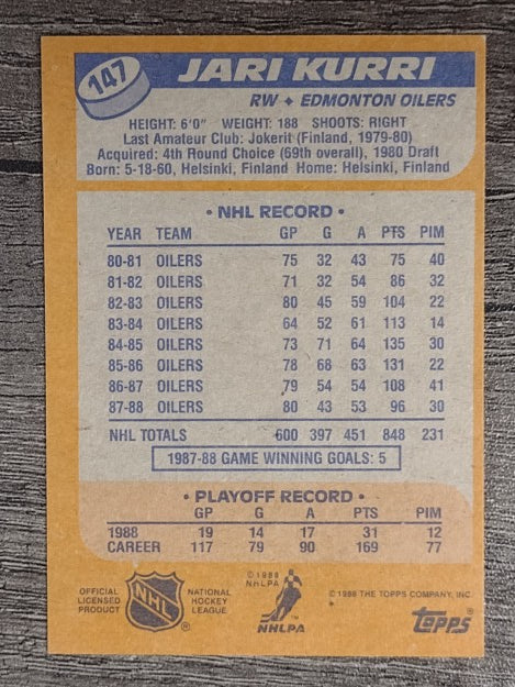 1988-89 Topps #147 Jari Kurri