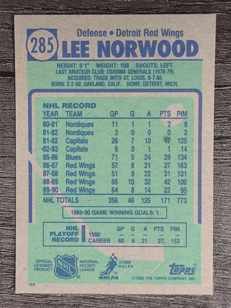1990-91 Topps #285 Lee Norwood