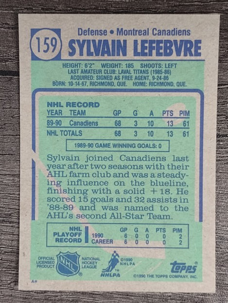 1990-91 Topps #159 Sylvain Lefebvre RC