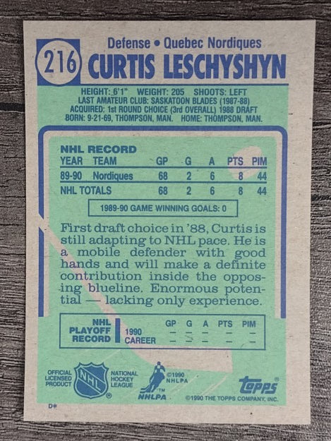 1990-91 Topps #216 Curtis Leschyshyn RC
