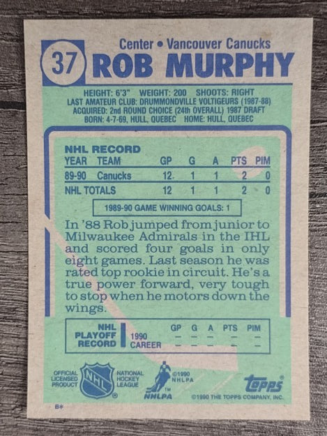 1990-91 Topps #37 Rob Murphy RC