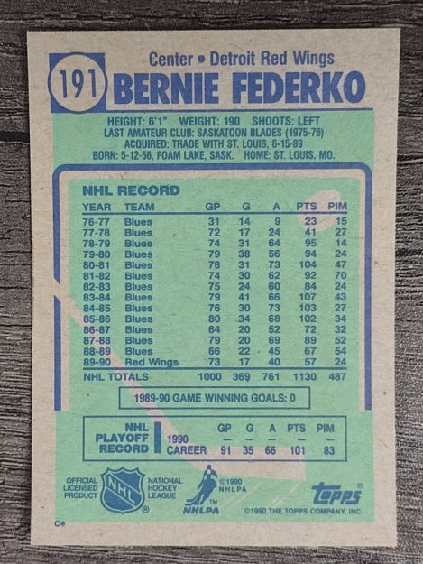 1990-91 Topps #191 Bernie Federko
