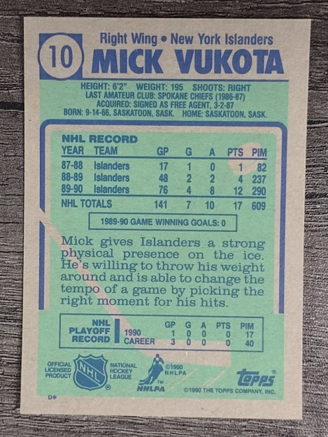 1990-91 Topps #10 Mick Vukota RC