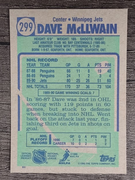 1990-91 Topps #299 Dave McLlwain