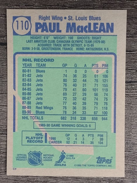 1990-91 Topps #110 Paul MacLean