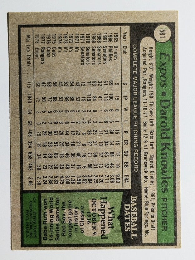 1979 Topps #581 Darold Knowles (EXMT)