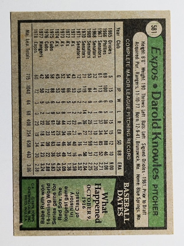 1979 Topps #581 Darold Knowles (VG)
