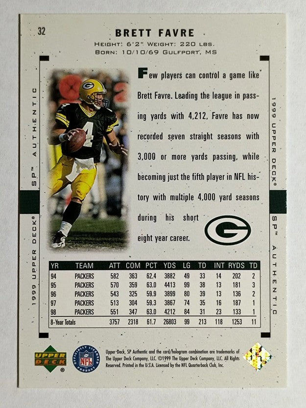 1999 SP Authentic #32 Brett Favre