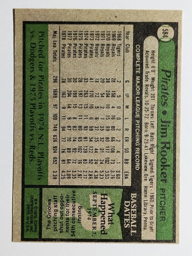 1979 Topps #584 Jim Rooker (VGEX)