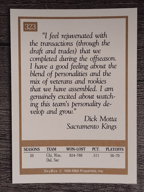1990-91 SkyBox #323 Dick Motta CO