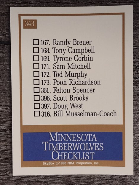1990-91 SkyBox #343 Minnesota Timberwolves TC