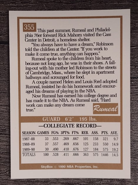 1990-91 SkyBox #355 Rumeal Robinson RC