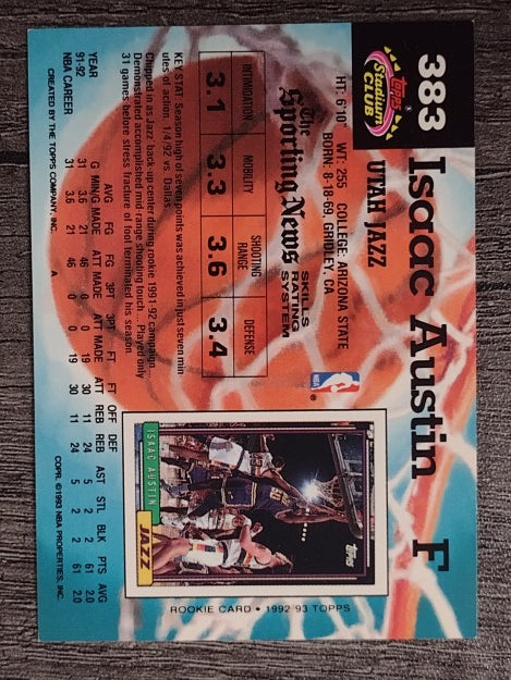 1992-93 Stadium Club #383 Isaac Austin RC