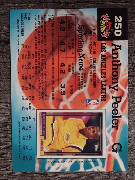 1992-93 Stadium Club #250 Anthony Peeler RC