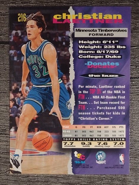 1993-94 Stadium Club #216 Christian Laettner