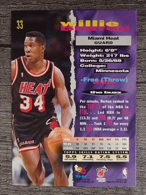 1993-94 Stadium Club #33 Willie Burton