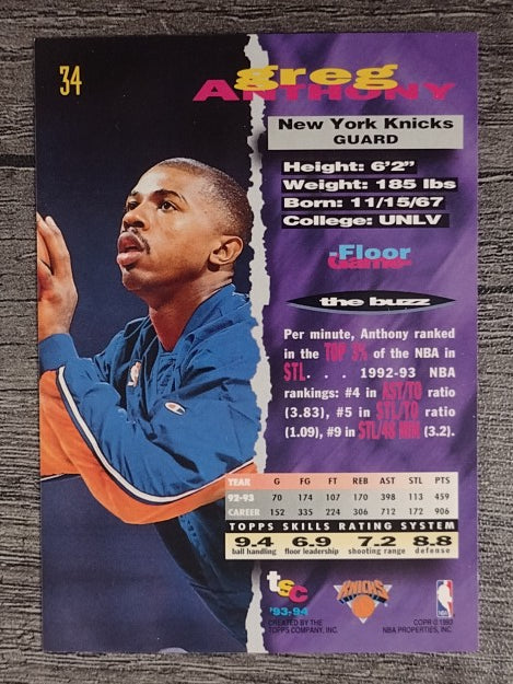 1993-94 Stadium Club #34 Greg Anthony