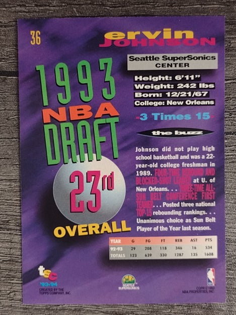1993-94 Stadium Club #36 Ervin Johnson RC