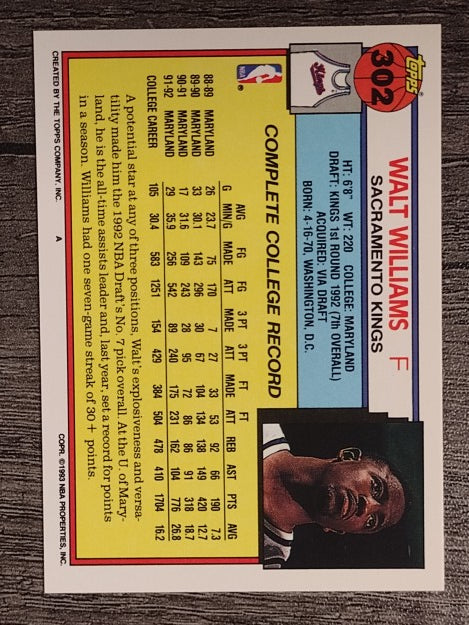 1992-93 Topps #302 Walt Williams RC