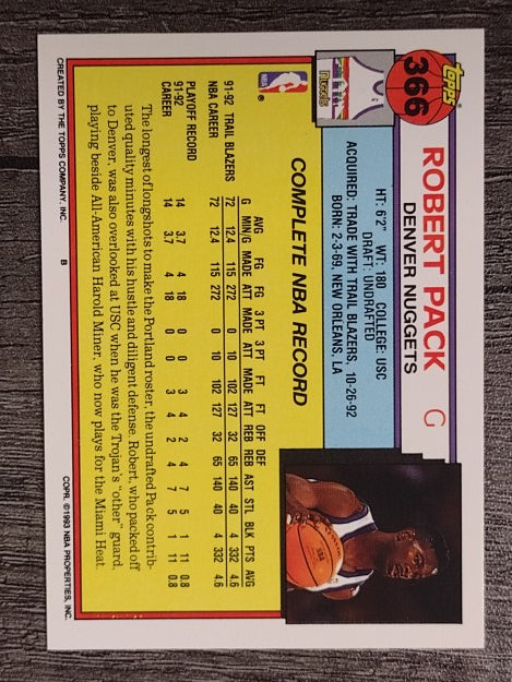 1992-93 Topps #366 Robert Pack