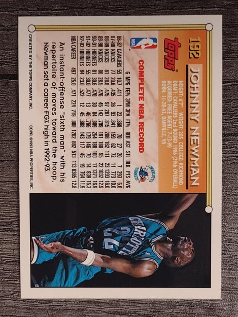 1993-94 Topps #192 Johnny Newman