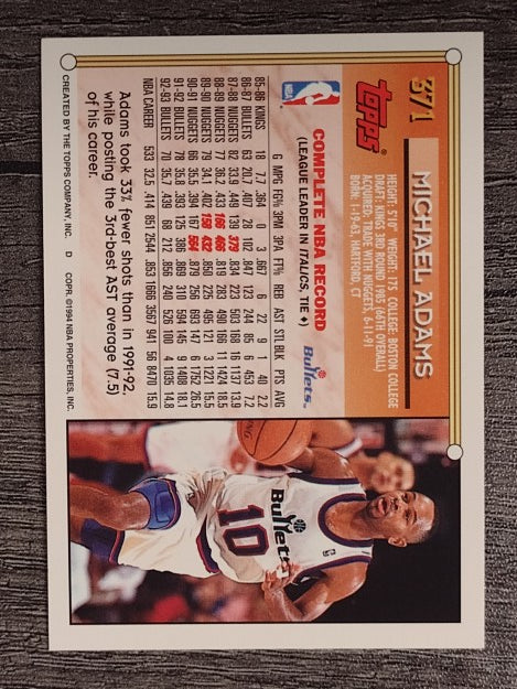 1993-94 Topps #371 Michael Adams