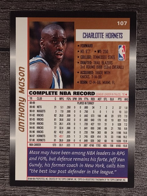 1998-99 Topps #107 Anthony Mason