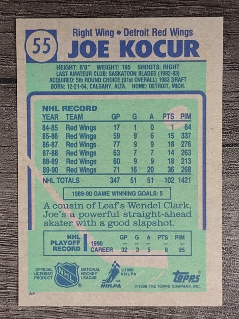 1990-91 Topps #55 Joey Kocur RC
